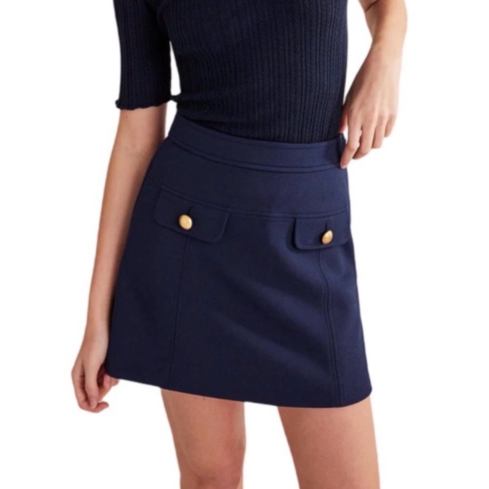 Boden Navy Mini Skirt with Gold Buttons